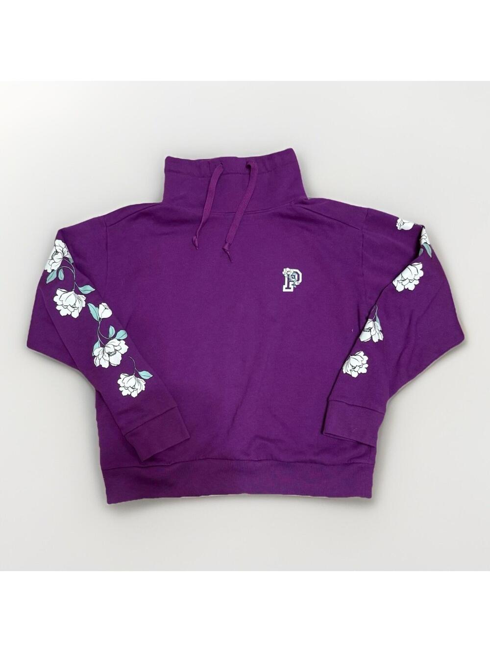 PINK Victoria's Secret Pullover Sweatshirt Size S Purple Floral Sleeve Mock Neck